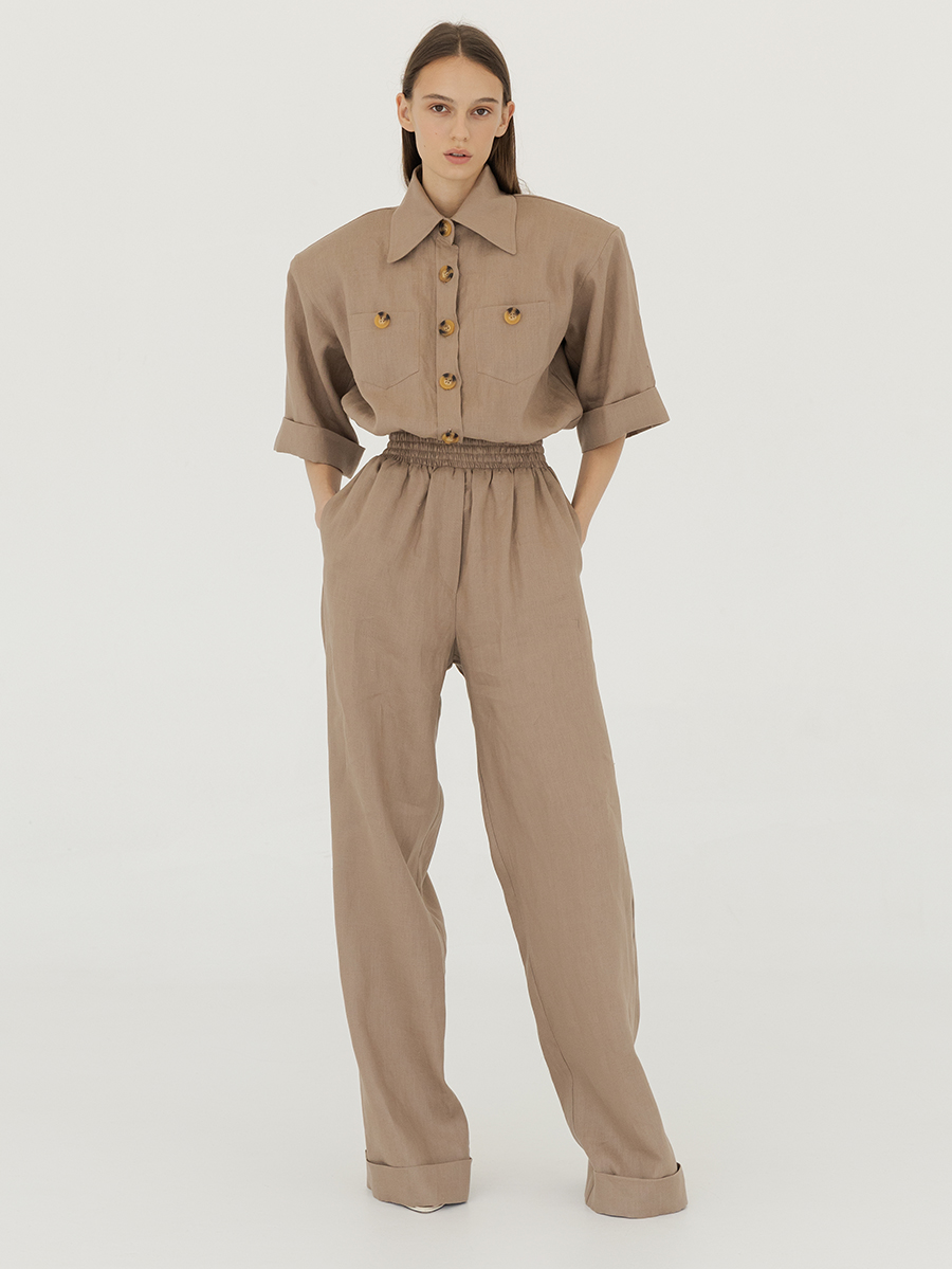 Riviera Sandalwood Linen Jumpsuit